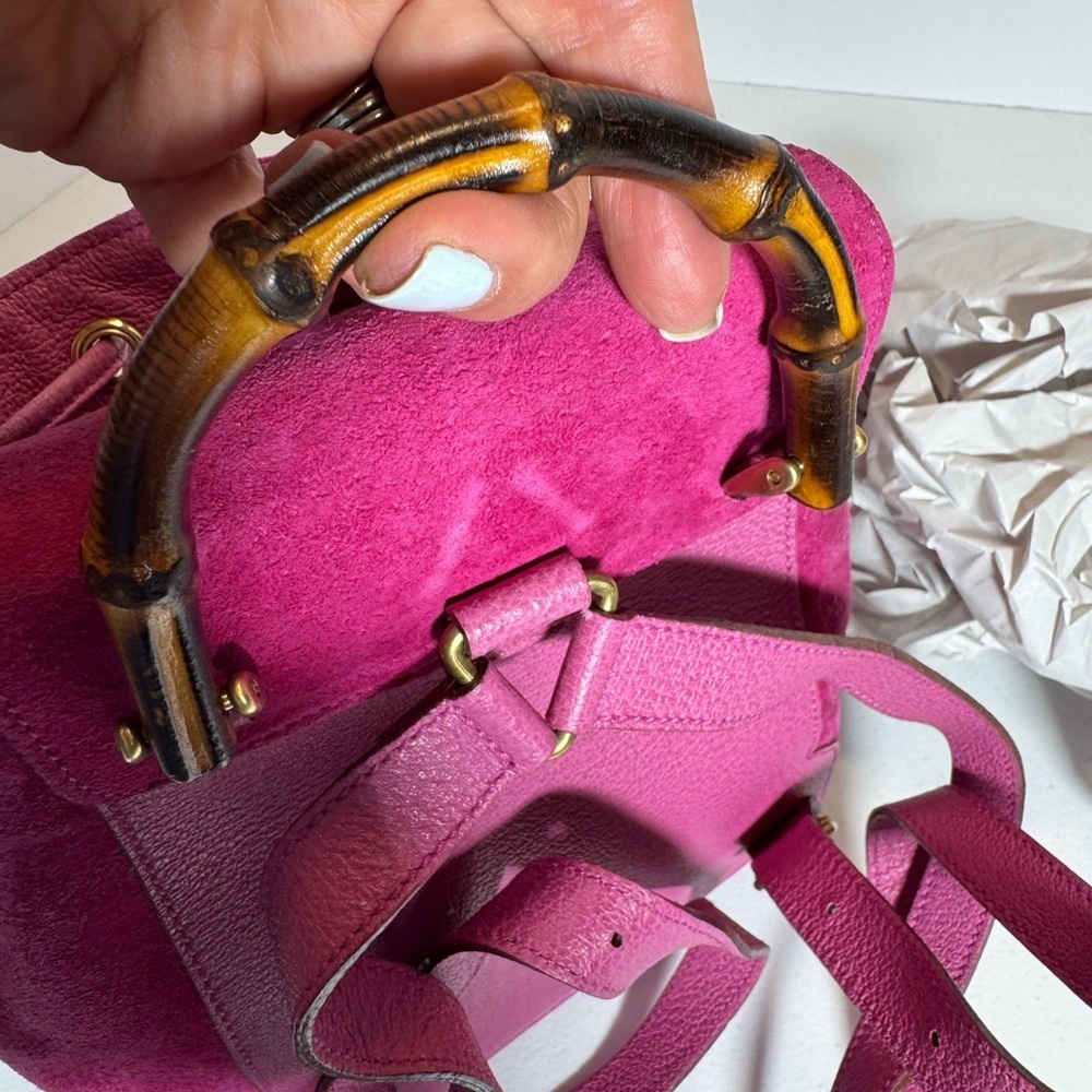 Pink Suede Gucci Bamboo Backpack - Picture 15 of 16